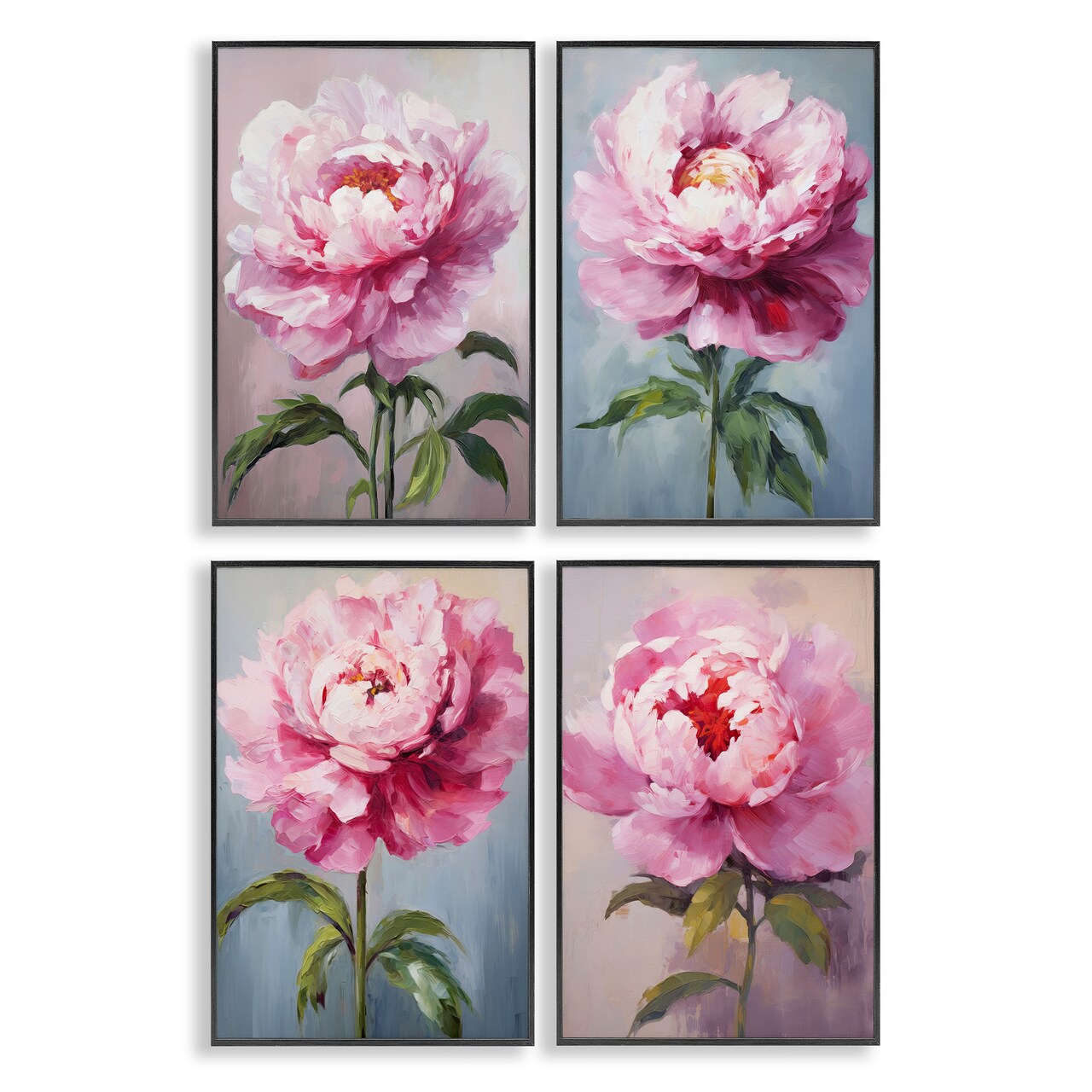 Stupell Industries Flushed Pink Florals 4pc Framed Giclee Wall Art Set Design by Petal Prints Design
